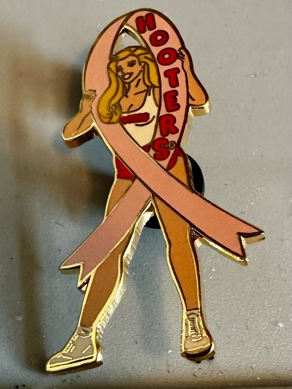 Hooters Pink Ribbon Hooters Girl Enamel Brooch with Red Accents